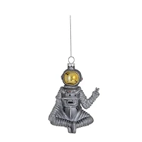 Hello Honey® 4.75" Silver & Gold Finish Glass Sitting Astronaut Ornament with Peace Sign & Glitter Design