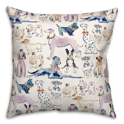 Watercolor Dog Flowers 4 Throw Pillow