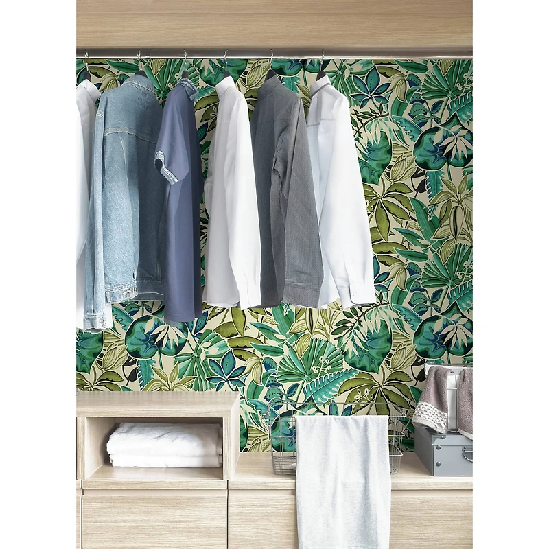 Caroline et Bettina Turquoise Feuilles Peel & Stick Wallpaper