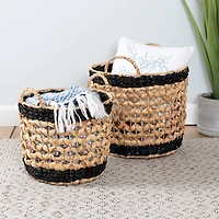 Honey Can Do Black & Brown Round Woven Decorative Nesting Basket Set