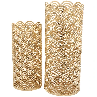 Gold Aluminum Art Deco Arch Vase Set