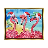 Stupell Industries Holiday Lights Flamingos Beach Gold Framed Floater Canvas Wall Art