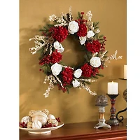 24" Red Hydrangea with White Roses Wreath