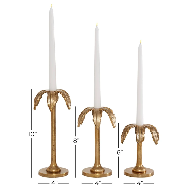 Set of 3 Gold Aluminum Glam Candle Holder, 4" x 5" x 10"