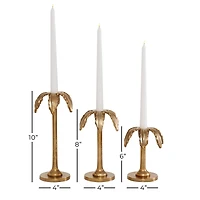 Set of 3 Gold Aluminum Glam Candle Holder, 4" x 5" x 10"