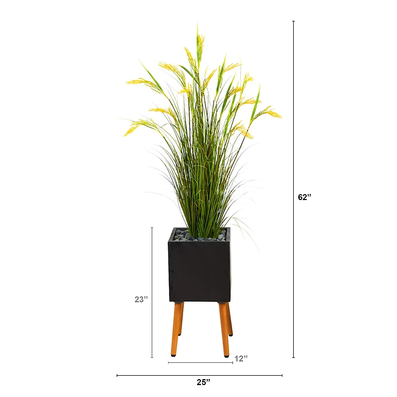 5ft. Wheat Grain Artificial Plant in Black Planter with Stand