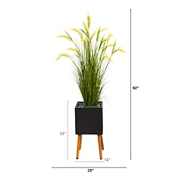 5ft. Wheat Grain Artificial Plant in Black Planter with Stand