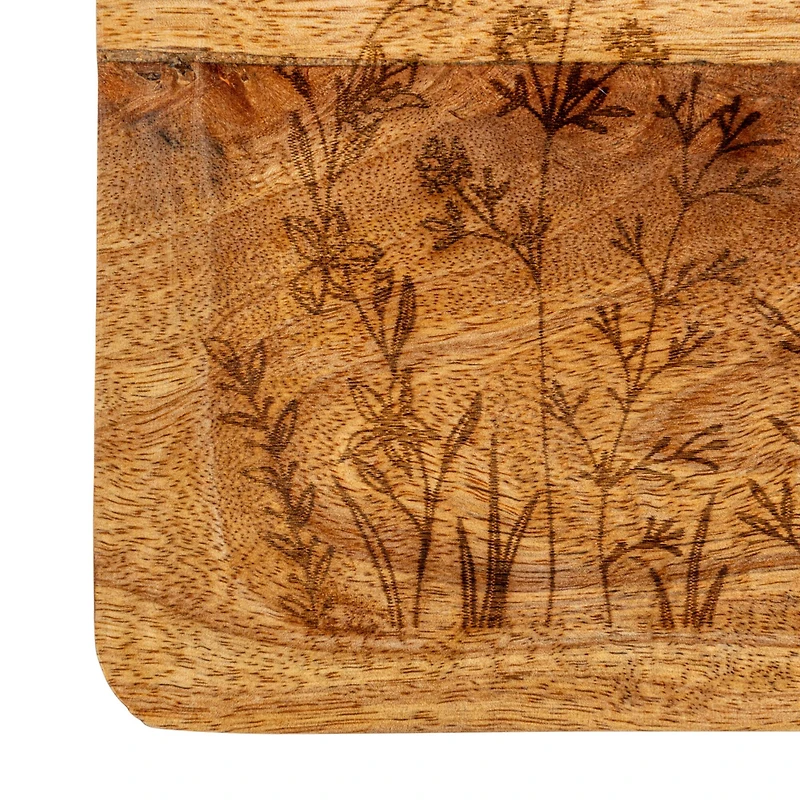 Hello Honey® 11.75" Mango Wood Tray with Laser Etched Botanicals