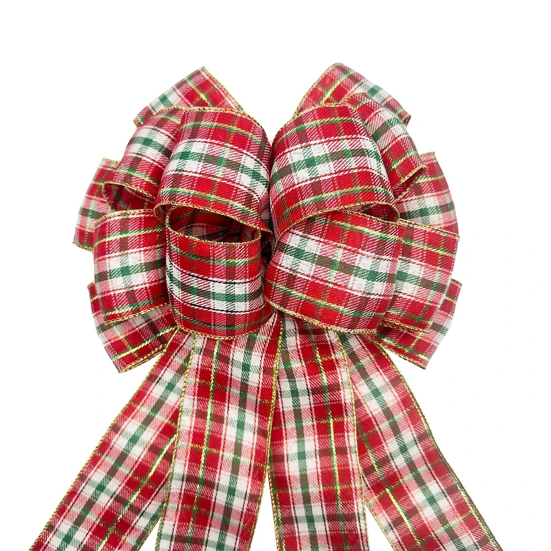 20.5" Red, White & Green Plaid Tree Bow by Celebrate It®