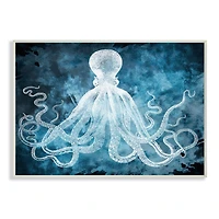 Stupell Industries Underwater Octopus Tentacles Blue White Nautical Design Wood Wall Plaque