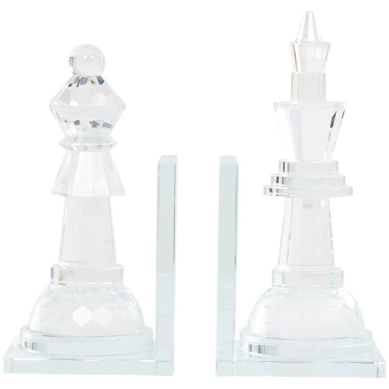 9.5" Clear Chess Oversized Bookends with Cut Crystal Designs Set