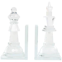 9.5" Clear Chess Oversized Bookends with Cut Crystal Designs Set