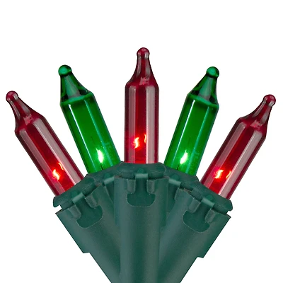 100 Count Red and Green Mini Christmas Lights - 28.75' Green Wire