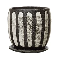 Hello Honey® 7.5" Black & White Hand-Painted Terra Cotta Planter with Saucer Set