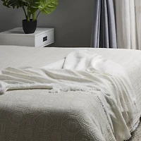 Glitzhome® White Geometry Cotton Woven Throw