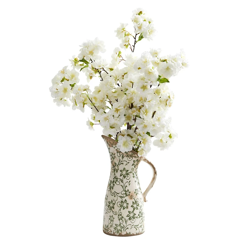 24" Cherry Blossom Artificial Arrangement in Floral Pitcher