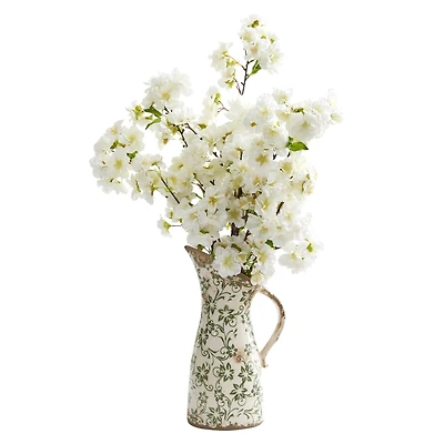 24" Cherry Blossom Artificial Arrangement in Floral Pitcher