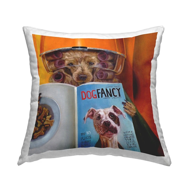Stupell Industries Glam Salon Dog Perm Fashion Hairstyle Magazine Throw Pillow, 18" x 18"