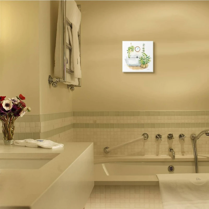 Stupell Industries Serene Bathroom Interior with Greenery Plants Painting,12" x 12"