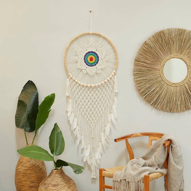 White Cotton Bohemian Dreamcatcher Wall Decor, 21" x 1" x 63"