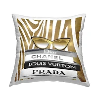 Stupell Industries Fashion Sun Glasses Designer Books Gold Zebra Pattern Throw Pillow 18" x 18"