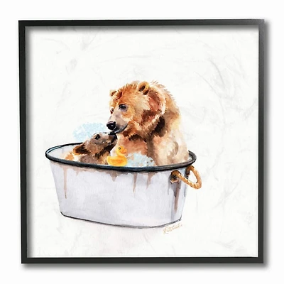 Stupell Industries Rustic Mother Bear and Cub in Bubble Bath,12" x 12"