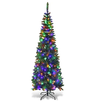 Costway 6.5ft. Pre-Lit Pine Artificial Christmas Tree, Multicolor LED Lights
