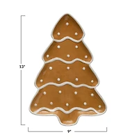 Hello Honey® 13" Brown & White Hand-Painted Ceramic Gingerbread Tree Shaped Platter