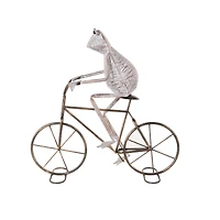 19.5" Frog on Bicycle Metal Garden Sculpture with Gold Accents