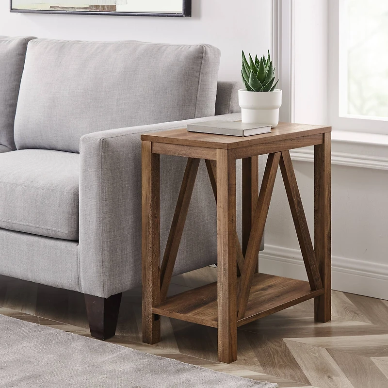 Walker Edison Reclaimed Barnwood Narrow A-Frame Side Table