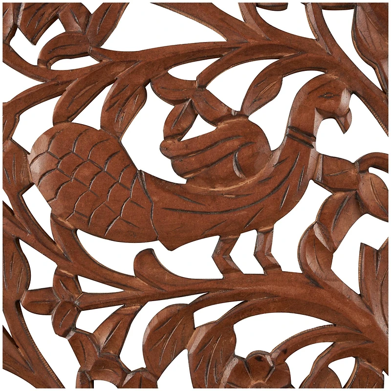 43" x 45" Brown Carved Wooden Tree Wall Décor with Bird Accents