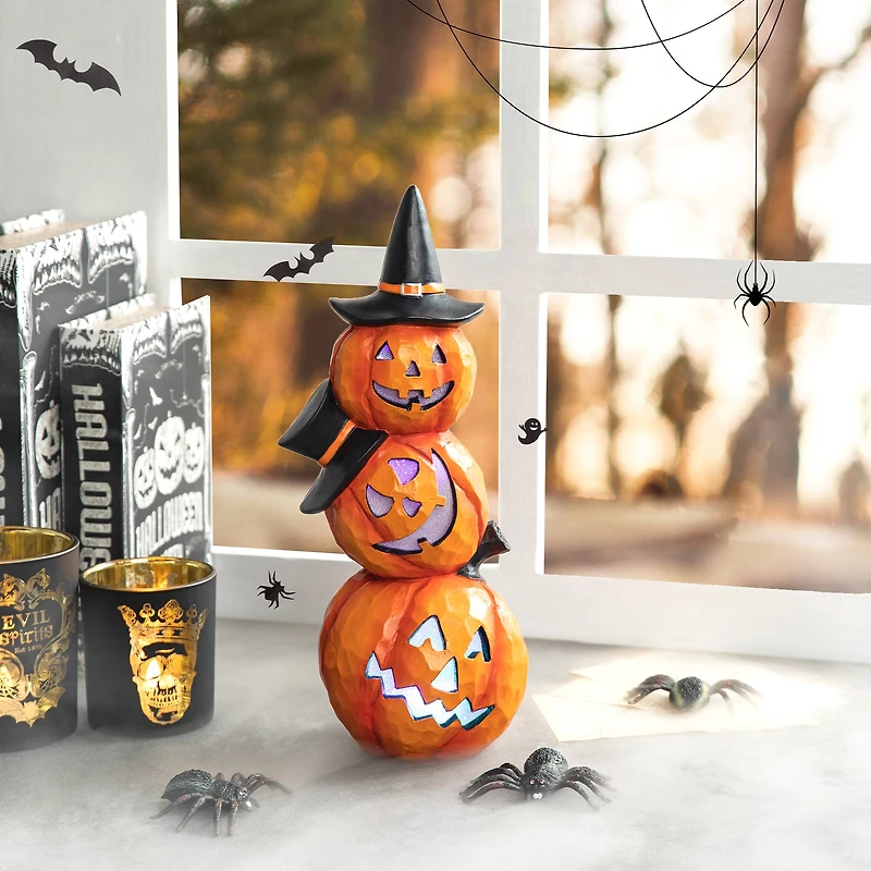 Glitzhome® 14" Lighted Halloween Stacked Resin Pumpkin Table Décor