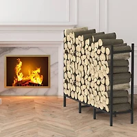 4ft. Black Firewood Metal Rack with Blue Storage Cover