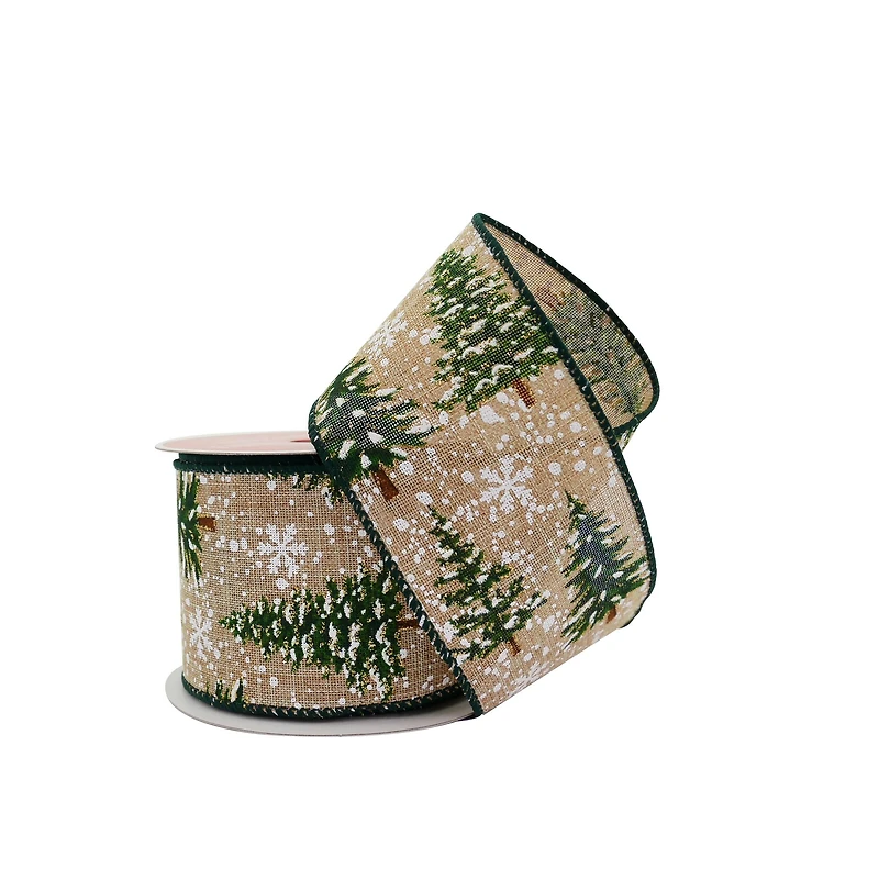 2.5" x 20ft. Snowy Trees Faux Linen Wired Ribbon by Celebrate It®