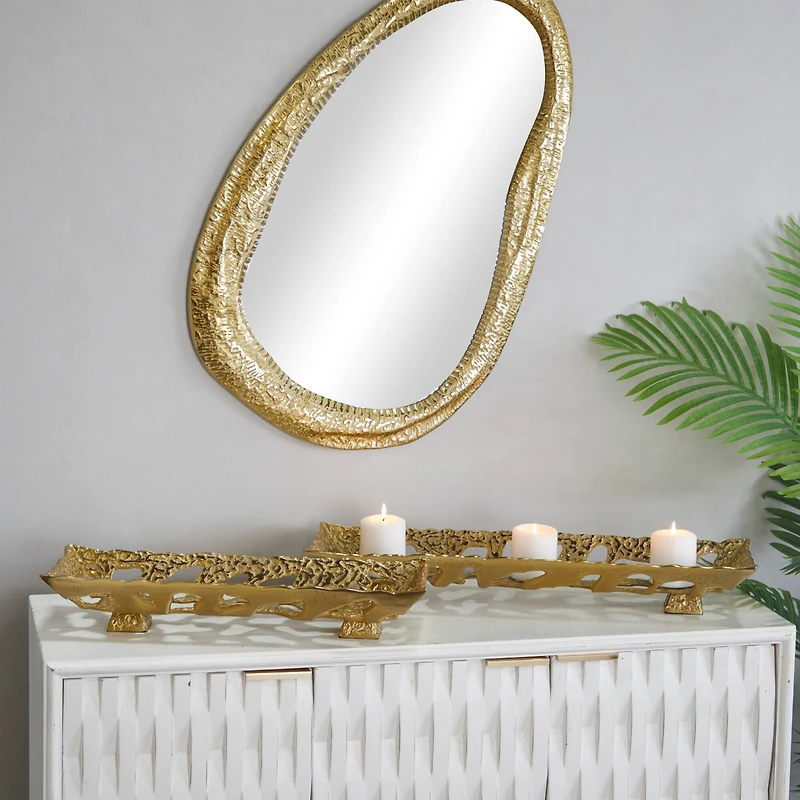 Gold Aluminum Contemporary Tray, Set of 2" 29", 23"