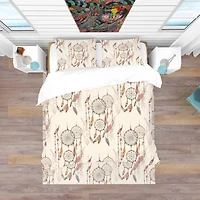 Designart 'Bohemian Dream Catcher with Beads & Feathers' Southwestern Bedding Set - Duvet Cover & Shams, Full/Queen