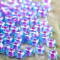 12 Pack: John Bead Aqua Purple Opaque Pink Lined Czech Glass Seed Beads, 6/0