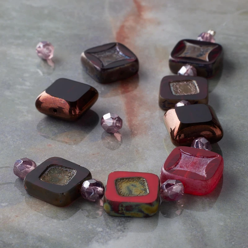 Red Squares Czech Glass Bead Mix by Bead Landing™