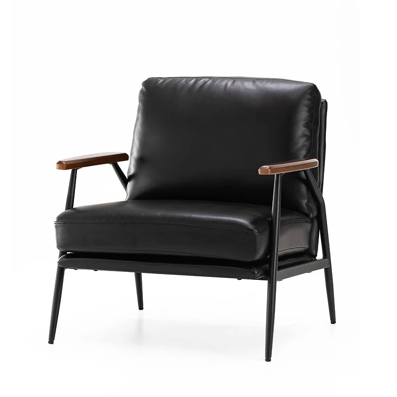 Glitzhome® 28" Modern Black Faux Leather Accent Armchair