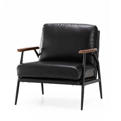 Glitzhome® 28" Modern Black Faux Leather Accent Armchair