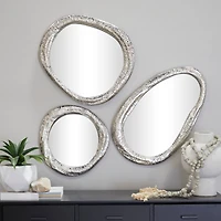 Silver Aluminum Abstract Wall Mirror Set of 3 23", 20", 15"