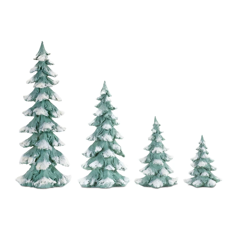 Flocked Seafoam Pine Tree with Carved Design Set