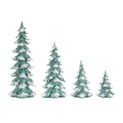 Flocked Seafoam Pine Tree with Carved Design Set