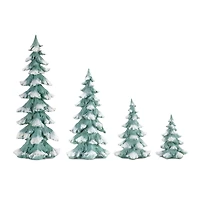 Flocked Seafoam Pine Tree with Carved Design Set