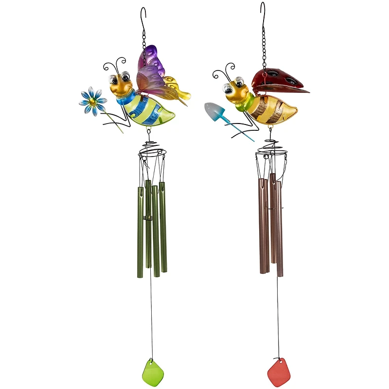 2.5ft. Pink & Green Bees Outdoor Garden Windchimes, 2ct.