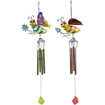 2.5ft. Pink & Green Bees Outdoor Garden Windchimes, 2ct.