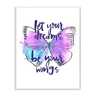 Stupell Industries Dreams Quote Purple Blue Butterfly Inspirational Sketch Wall Plaque