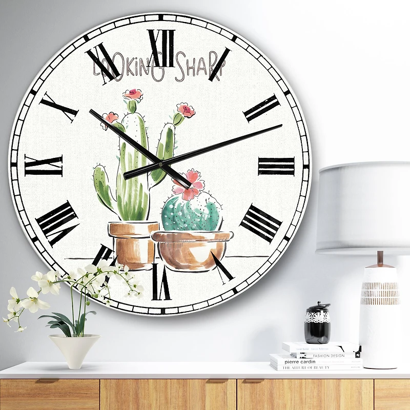 Designart Desert Botanical Bloom I Farmhouse Wall Clock