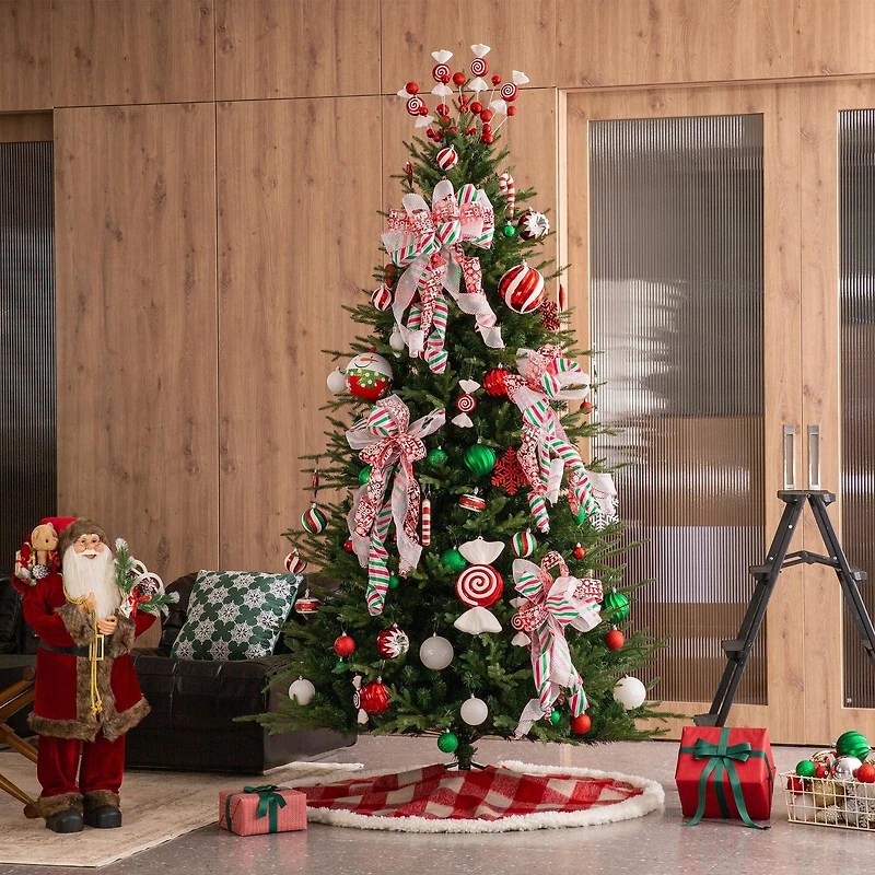 Glitzhome® 4ft. Red & White Plaid Reversible Sherpa & Flannel Christmas Tree Skirt