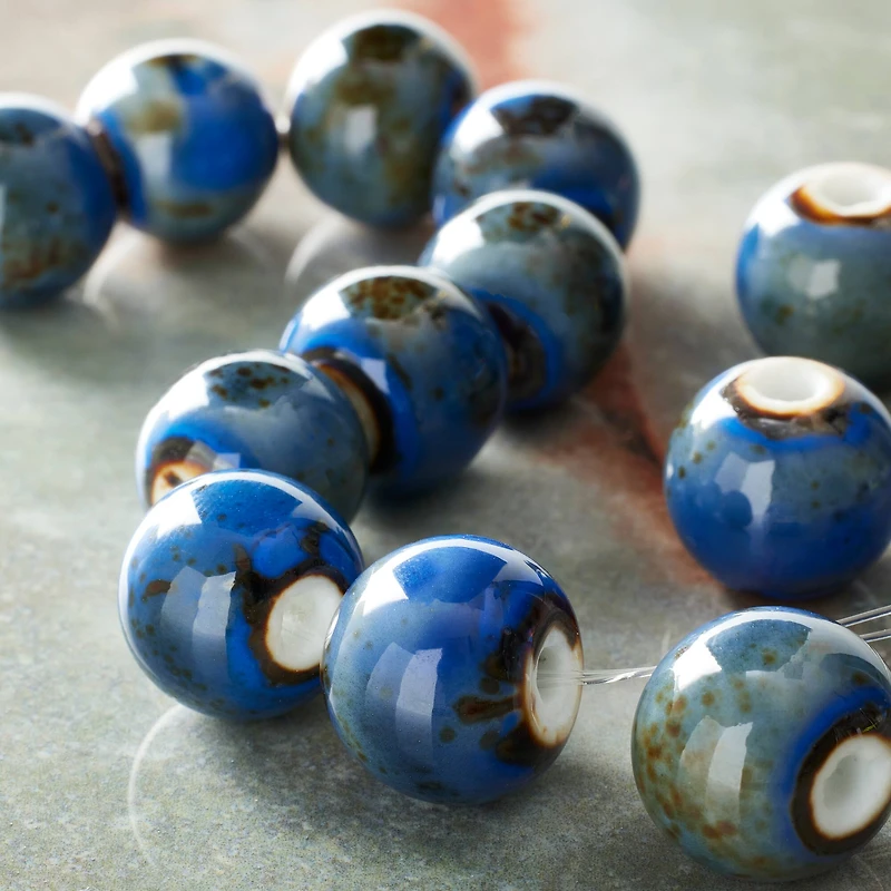 12 Pack: Aqua Ceramic Round Beads, 14mm by Bead Landing™